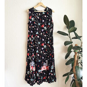 VTG Victoria Holly Maxi Floral Dress PL Crinkle Sheer Boho Cottagecore Y2K 90s